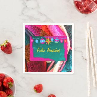 Serviette En Papier Feliz Navidad Fiesta sur Sarape rose et verte