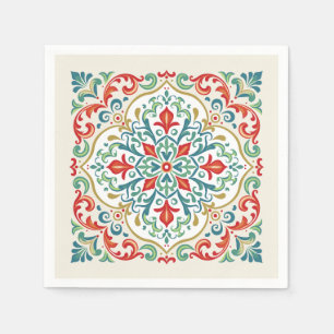 Serviette En Papier Feliz Navidad Mexicaine Noël Belle Carreaux Rouge
