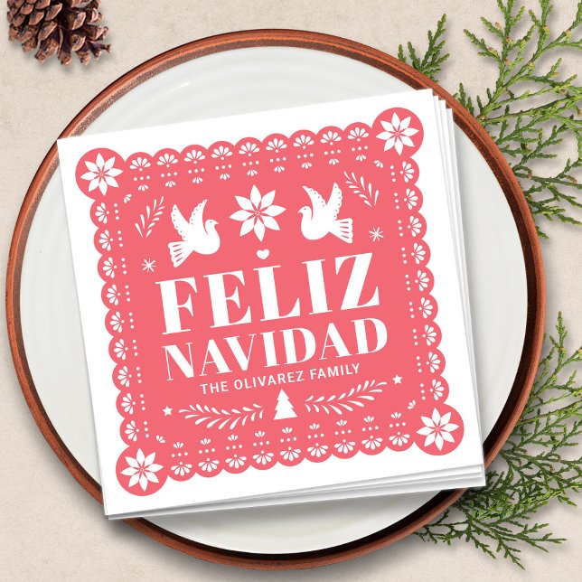 Serviette En Papier Feliz Navidad Papel Picado Noël (Feliz Navidad Papel Picado Christmas Napkins by Fiesta Valley Print)