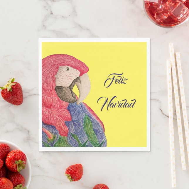 Serviette En Papier Feliz Navidad Parrot Christmas Macaw (En situation)