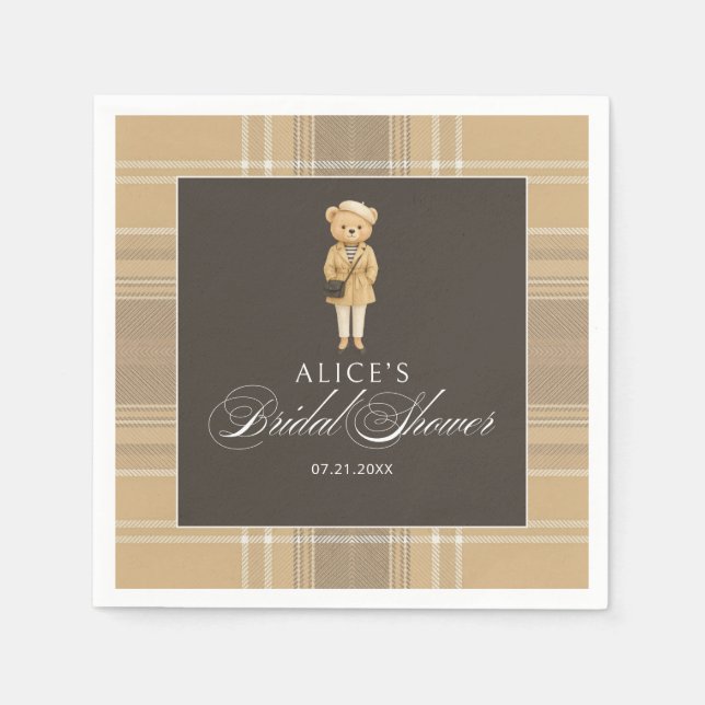 Serviette En Papier Feminine Ours Beige Fête des mariées (Devant)