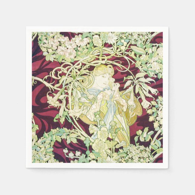 Serviette En Papier Femme à marguerite - Mucha daisy textile repro (Devant)