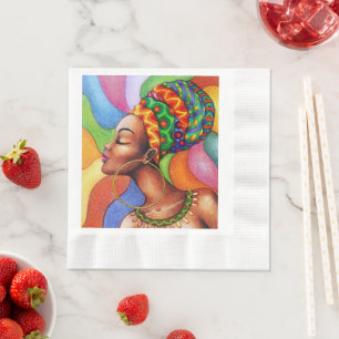 Serviette En Papier Femme africaine avec cire tissu traditionnel
