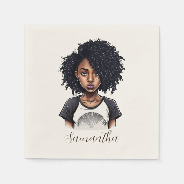 Serviette En Papier Femme afro chic et classique (Devant)