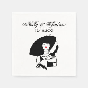 Serviette En Papier Femme Art Déco au grand chapeau gants RL
