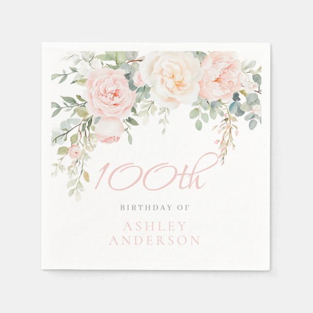 Serviette En Papier Femme blush Élégant 100e anniversaire (Devant)