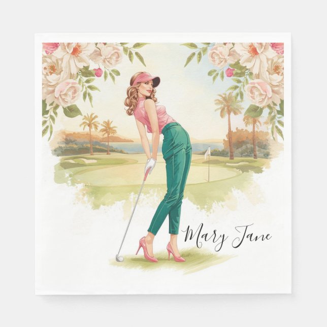 Serviette En Papier Femme de golf sur un terrain de golf (Devant)