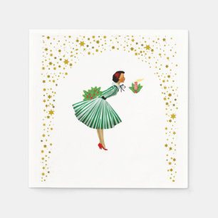 Serviette En Papier Femme de Noël vintage soufflant une bougie
