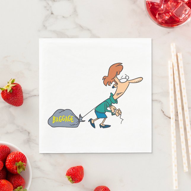 Serviette En Papier Femme drôle transportant des bagages émotionnels (Créateur téléchargé)