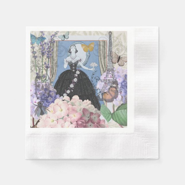 Serviette En Papier Femme élégante bleue Robe florale Chic (Devant)