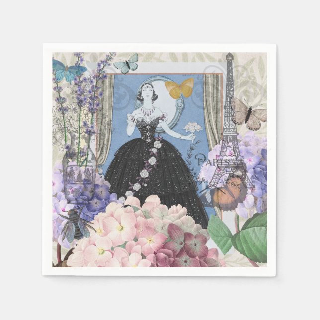 Serviette En Papier Femme élégante bleue Robe florale chic (Devant)