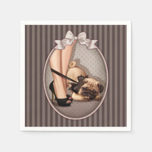 Serviette En Papier Femme et Carlin chiot