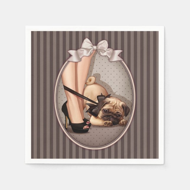 Serviette En Papier Femme et Carlin chiot (Devant)