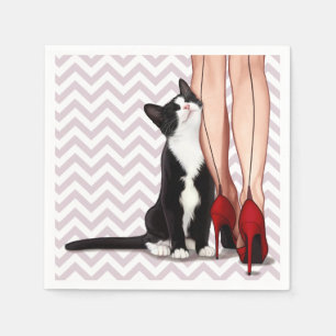 Serviette En Papier Femme et chat Tuxedo