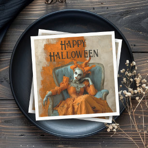 Serviette En Papier Femme gothique Halloween ensorcelée en orange