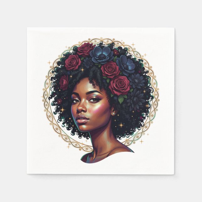 Serviette En Papier Femme Noire Fleur Afro (Devant)