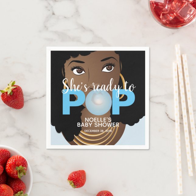 Serviette En Papier Femme noire, Prête à la pop, Bubblegum, Bleu (En situation)