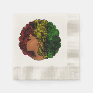 Serviette En Papier Femme noire rasta afro rouge jaune vert 