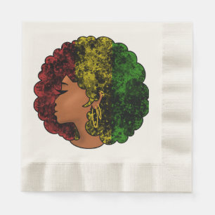 Serviette En Papier Femme noire rasta afro rouge jaune vert 