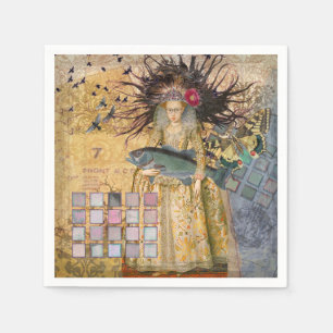 Serviette En Papier Femme Poisson Vintage Gothique Classique 