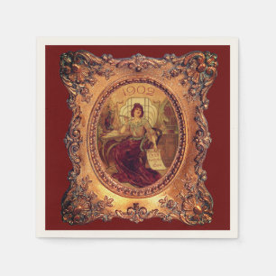 Serviette En Papier Femme victorienne cadre élégant rouge bordeaux or