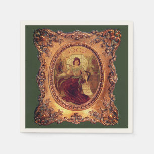 Serviette En Papier Femme victorienne cadre élégant vert or
