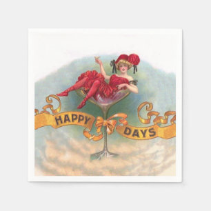 Serviette En Papier Femme victorienne Champagne Rouge Happy