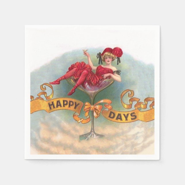 Serviette En Papier Femme victorienne Champagne rouge heureuse (Devant)