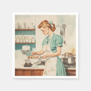 Serviette En Papier Femme vintage préparant des oeufs de Pâques