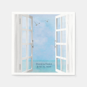 Serviette En Papier Fenêtre océanique ouverte avec mouettes