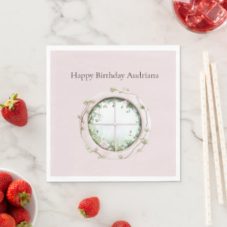 Serviette En Papier Fenêtre Rose Magique Fleurie Anniversaire