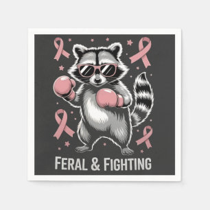 Serviette En Papier Feral and Fighting Raccoon Sensibilisation au canc