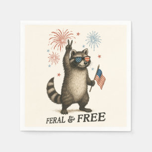 Serviette En Papier Feral Mais Fireworks Gratuit Feral Raccoon 4 juill