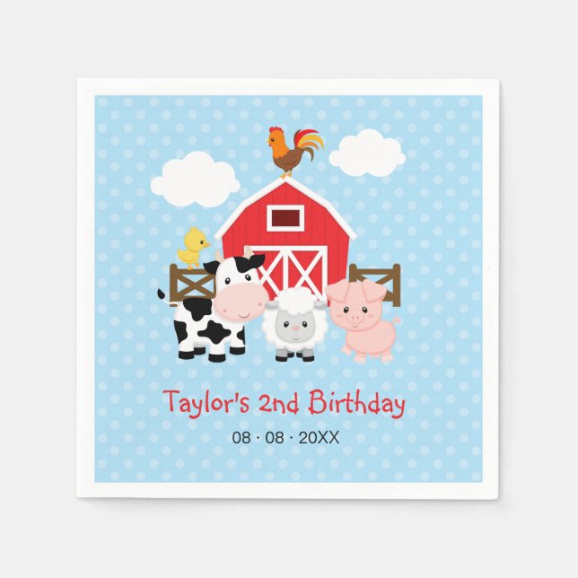 Serviette En Papier Ferme Anniversaire personnalisé (bleu pour les gar (Devant)