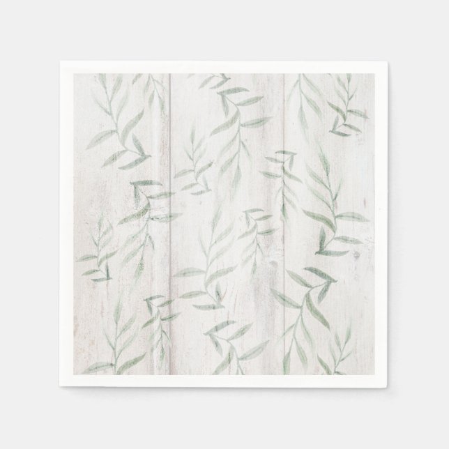 Serviette En Papier Ferme Botanique Blanc Bois Rustique Feuilles (Devant)