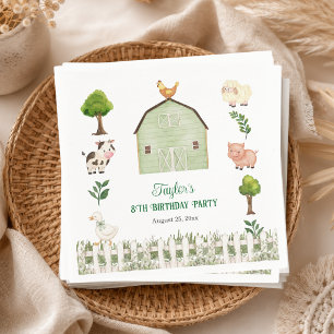Serviette En Papier Ferme d'animaux à l'aquarelle 8ème anniversaire
