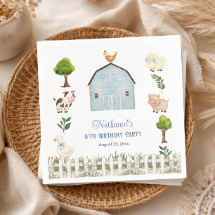 Serviette En Papier Ferme d'animaux à l'aquarelle Fête d'anniversaire