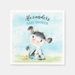Serviette En Papier Ferme de Baby shower de Vache Boy Watercolor