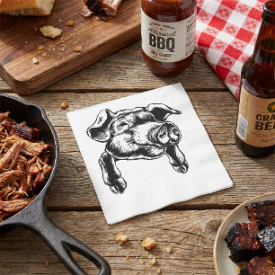 Serviette En Papier Ferme de tête de porc Dessin d'animal en noir et b
