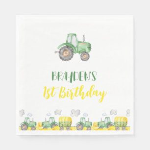 Serviette En Papier Ferme de tracteur vert Anniversaire