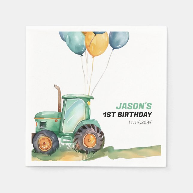 Serviette En Papier Ferme Green Tractor Anniversaire (Devant)