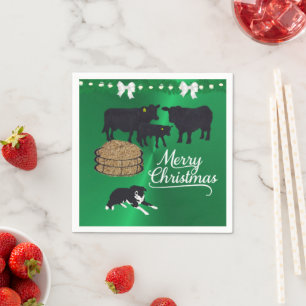 Serviette En Papier Ferme Ranch Noir Angus Bovins Et Chiens Noël