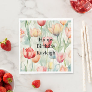 Serviette En Papier Ferme Rouge Fleurs de tulipe jaune Anniversaire