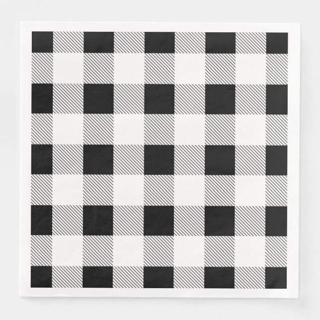 Serviette En Papier ferme rustique fête de plaid de buffle blanc noir (Devant)