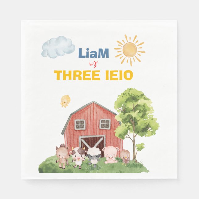 Serviette En Papier Ferme Trois I-E-I-O 3e Anniversaire  (Devant)