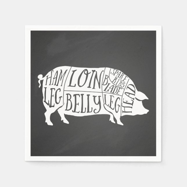 Serviette En Papier fermier porc boucher charcuterie coupe art petit p (Devant)