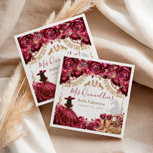 Serviette En Papier Fers à cheval pour Quinceanera en or et Bourgogne