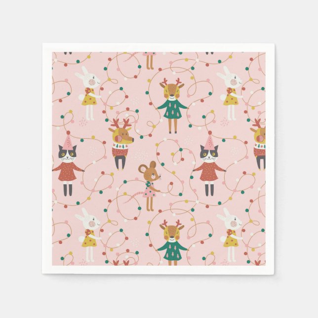 Serviette En Papier Festif Animal amis Motif de Noël (Devant)