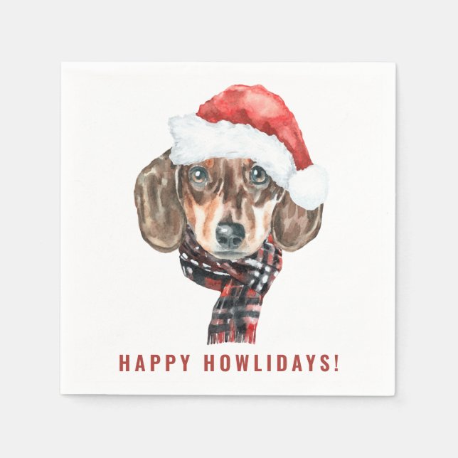 Serviette En Papier Festif aquarelle Dachshund Père Noël Noël (Devant)