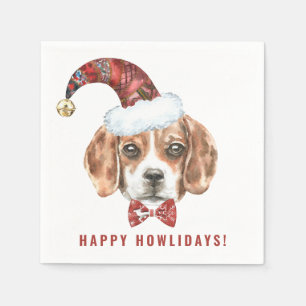 Serviette En Papier Festif Beagle d'aquarelle Père Noël Happy Howliday
